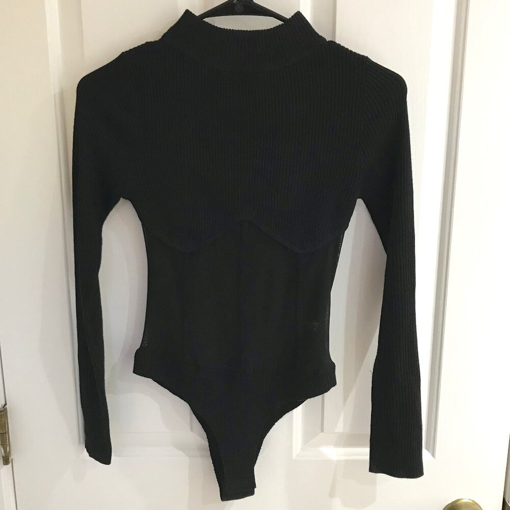 Say What Ribbed Mock Neck Black Bodysuit S